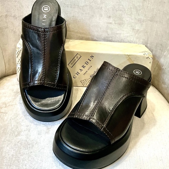 Free People E8 Miista Lota Mules Sandals Brown Leather Black Platform - Picture 7 of 9